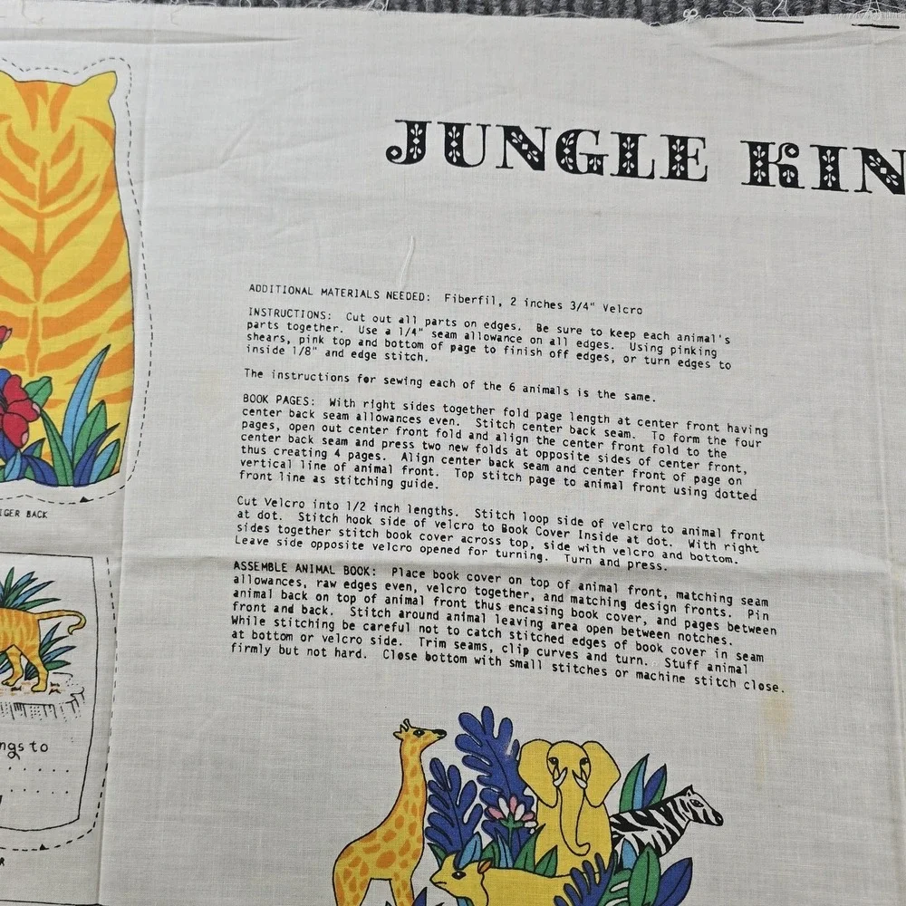 Vintage Springs Jungle Kingdom Cut Sew Fabric Panel Stuffed Animals Soft Books